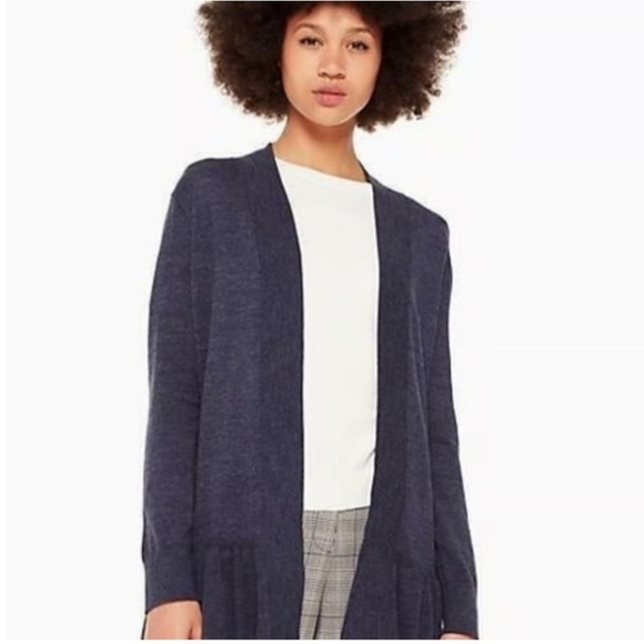 Kate Spade Broome Street Open front cardigan Peplum Heathered Blue XS Oversized - Picture 1 of 13